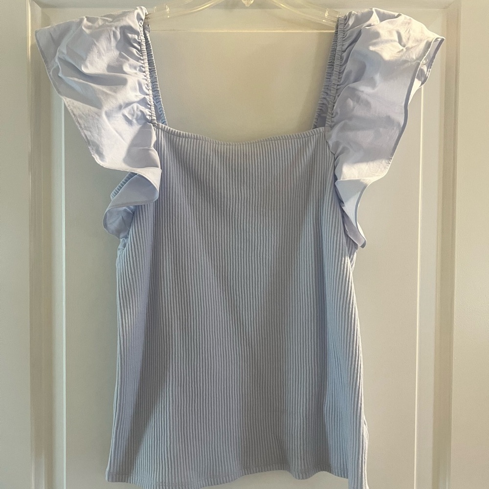 Light Perwinkle Ruffle Sleeve Blouse